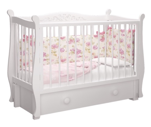 Белая классическая кроватка для новорожденного с продольным маятником