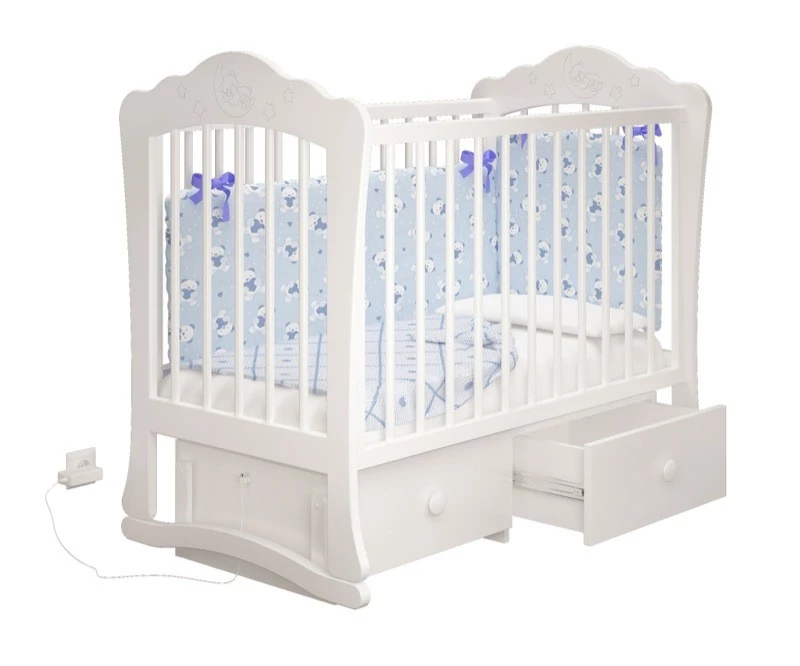 Купить детскую кроватку Amalia - Амалия для Новорожденного на маятнике с ящиком в СПб в интернет магазине Piccolo в белом цвете