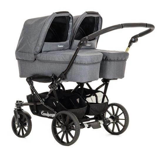 Детская коляска для двойни 2 в 1 Emmaljunga DOUBLE VIKING 735, Lounge Grey вариант с двумя люльками