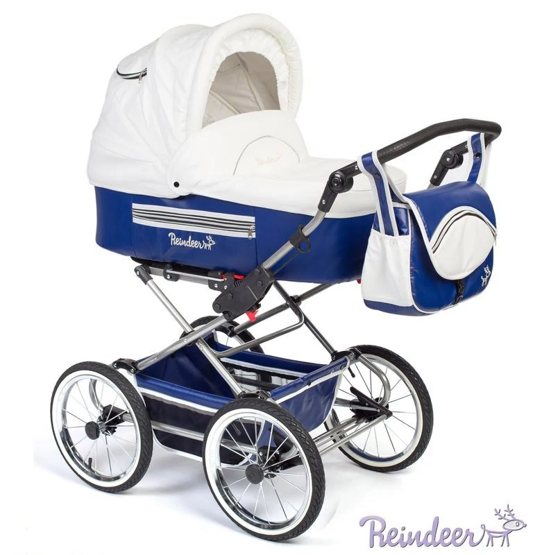 Детская модульная коляска 2 в 1 Reindeer Leather White&Blue (белый+синий), SLC 6201