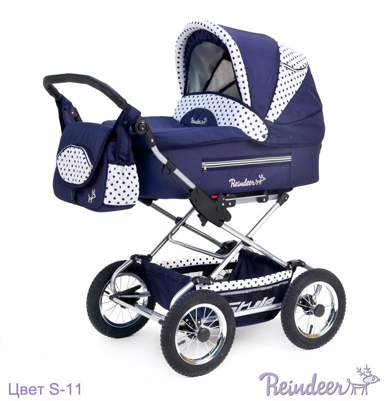Детская коляска Reindeer Style 2 в 1, классическая рама, цвет Blue&PolkaDot синий с белыми вставками с синим горошком​ S11201