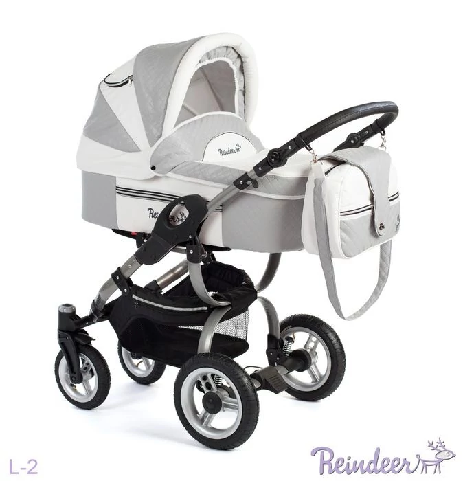 Детская модульная коляска 2 в 1 Reindeer Lily L2101 рама City, Grey&White (серый+белый)