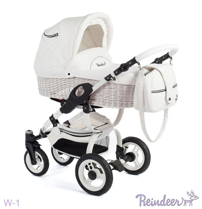 Коляска для ребенка 2 в 1 Reindeer Wiklina W1101 на раме с поворотными колёсами City, White (белый)