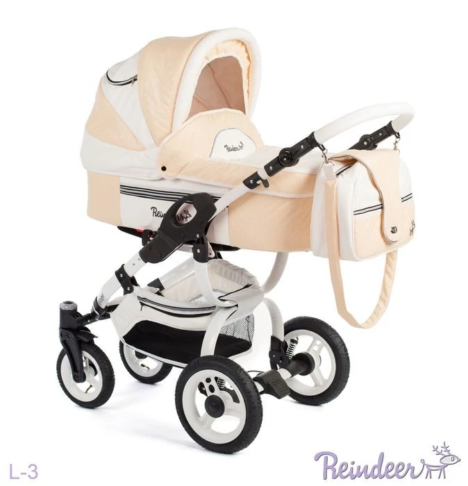 Детская модульная коляска 2 в 1 Reindeer Lily L3101 рама City, Beige&White (бежевый+белый)