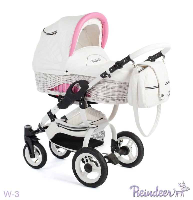 Коляска для ребенка 2 в 1 Reindeer Wiklina W3101 на раме с поворотными колёсами City, White&Rose (белый+розовый)