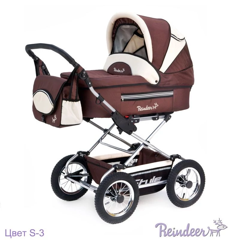 Детская модульная коляска Reindeer Style 3 в 1, классическая рама, цвет Brown&Beige S3201