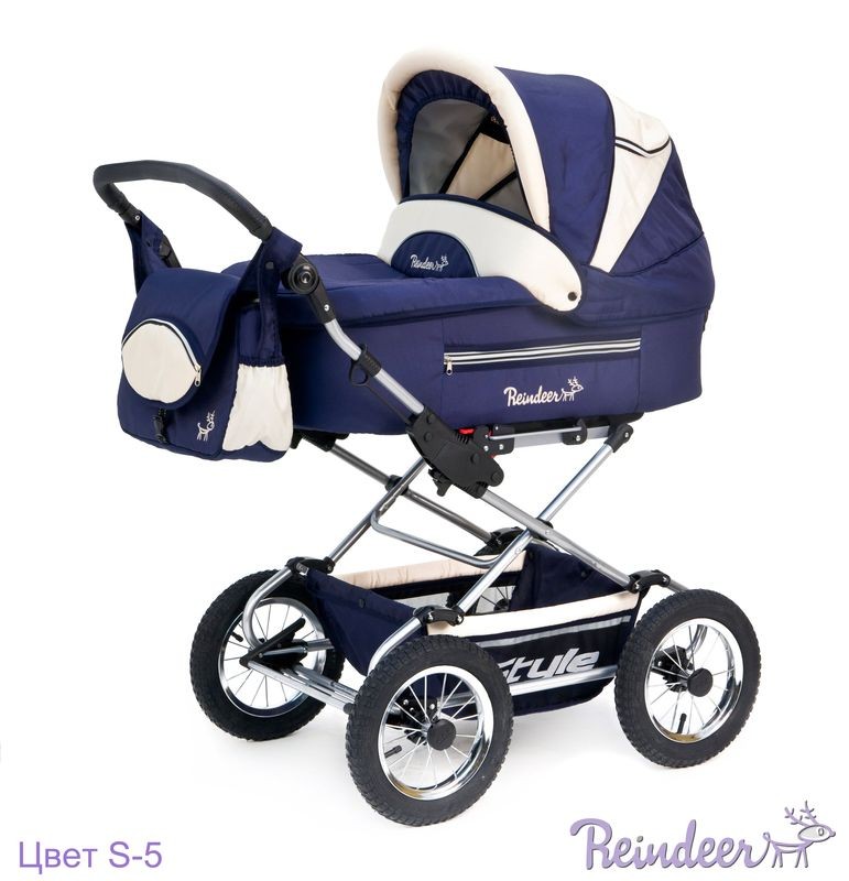 Детская модульная коляска Reindeer Style 3 в 1, классическая рама, цвет Blue&Beige S5201