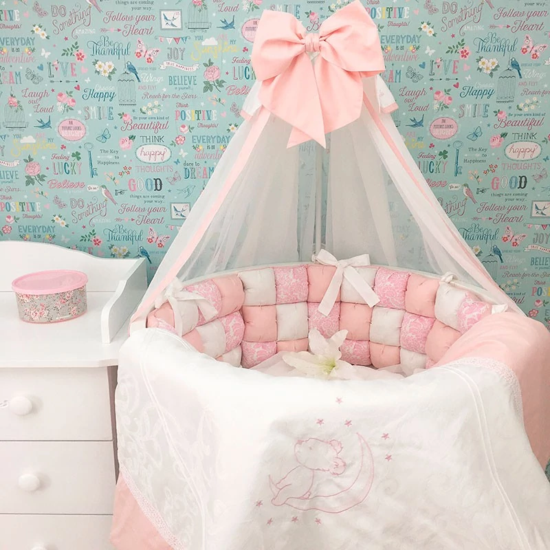 "Розовый бум", комплект (одеяло и бортики) в круглую/овальную кроватку, MiraKids