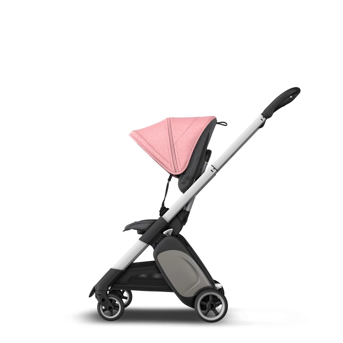 Компактную прогулочную коляску Bugaboo Ant Alu / Grey Melange-Pink Melange можно купить на серебристой раме с ярким розовым капором