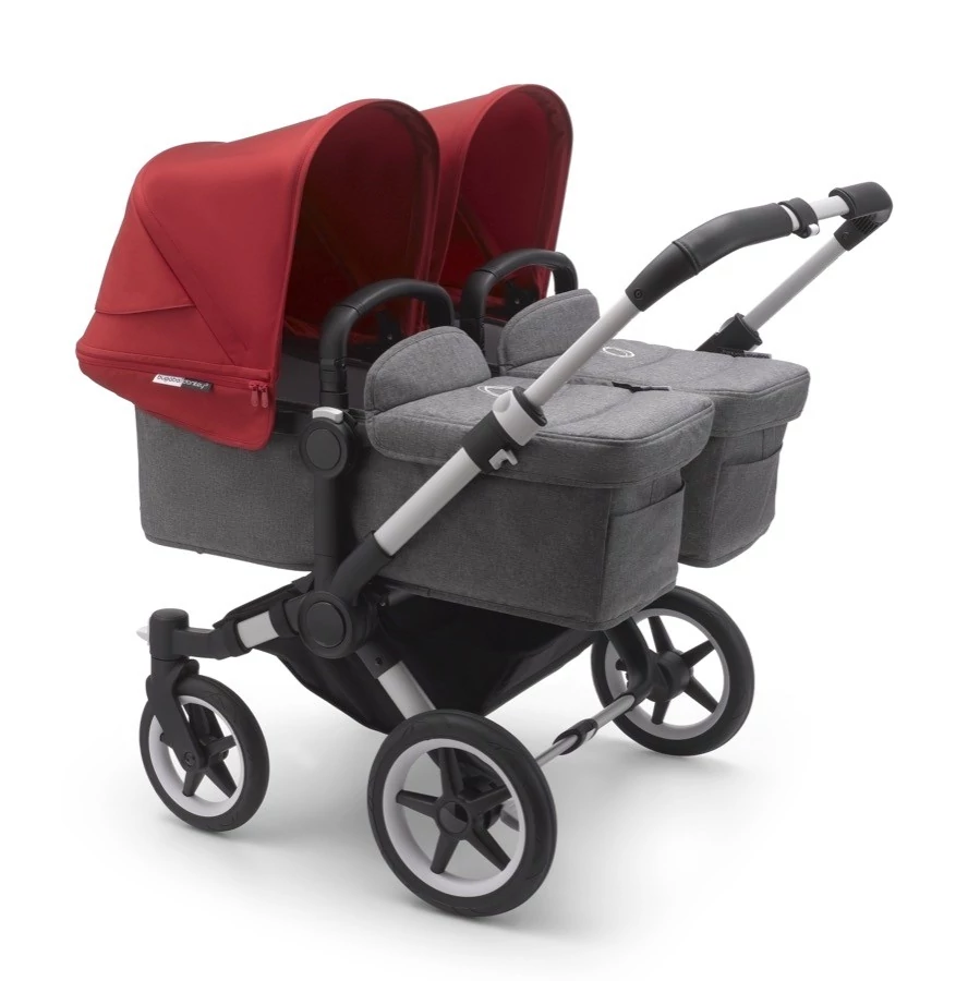 Коляска 2 в 1 Bugaboo для двойни Donkey 3 Twin Alu/Grey Melange/Red |  Купить в СПб в магазине Piccolo