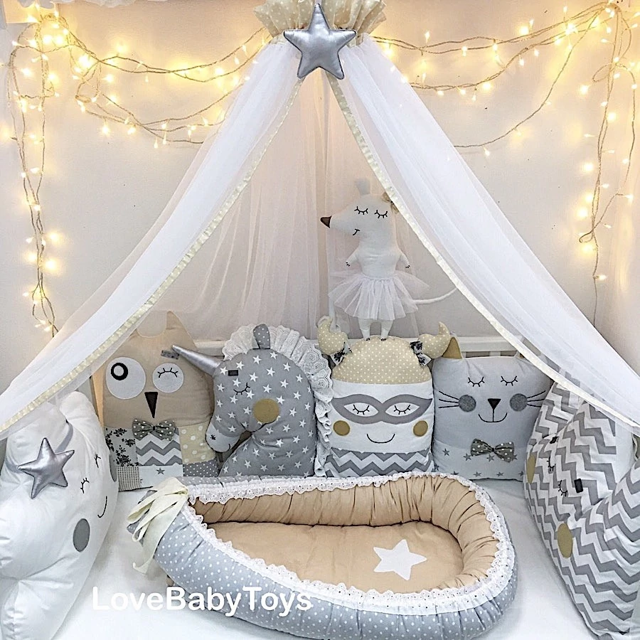 Балдахин на детскую кроватку для Новорожденного в комплекте с держателем и двойным креплением из коллекции "Серебрянная луна"