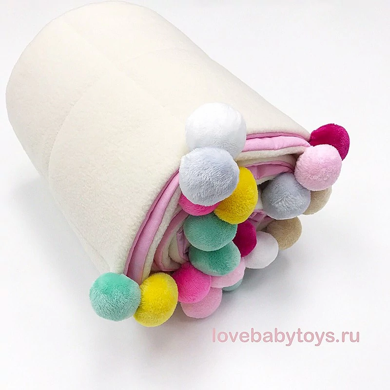 Детский плед-одеяло стеганый с помпонами для новорожденных розовый размером 120 х 100 см от LoveBabyToys