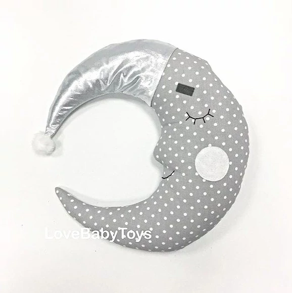 Игрушка для сна и декора Месяц серый в горох в серебристом колпачке "Серебряная луна" LoveBabyToys