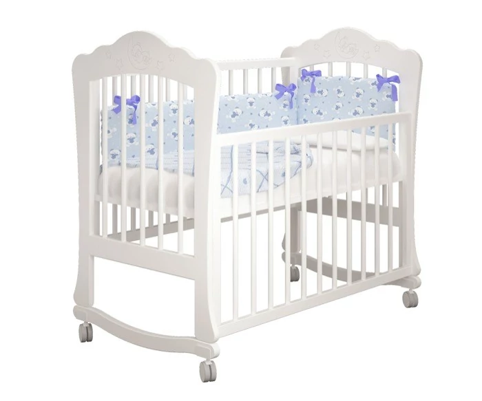 Купить белую детскую кроватку Amalia - Амалия для Новорожденного на колесах и дуге-качалке в СПб в интернет магазине Piccolo