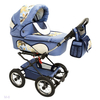 Детская коляска Reindeer Mega 3 в 1, на классической раме, цвет синий с принтом "цветы" на вставках, M6201