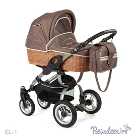 Коляска для новорожденного 2 в 1 Reindeer Eco-Line City с люлькой из натуральной лозы на раме с поворотными колесами, цвет коричневый EL1101