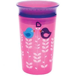 Чашка-поильник непроливайка от Munchkin 266 мл, 360° с оригинальным декором - Птички, розовый
