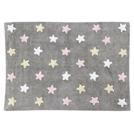 Моющийся ковер Lorena Canals Stars Tricolor (Звезды Триколор) серо-розовый, 120x160 см