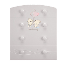 Белый детский комод «Мишки» из серии Laluca (Лалюка) с пеленальным столиком можно купить в комплекте с кроваткой для новорожденного из серии Laluca с таким же декором.