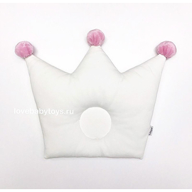 Детская ортопедическая подушка для новорожденных Корона от LoveBabyToys с розовыми помпонами размером 32 х 25 см