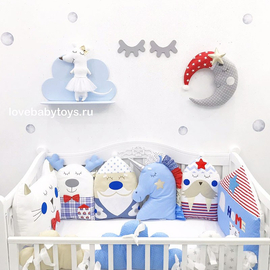 Комплект бортиков (бамперов) в стандартную кроватку Новорожденному "Сказочное море​" из 9 предметов