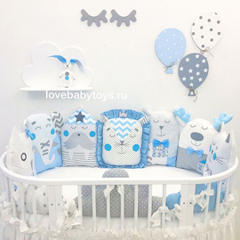 Комплект бортиков (бамперов) в овальную кроватку Новорожденному "Мой принц" из 10 предметов