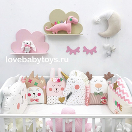 Комплект бортиков (бамперов) в стандартную кроватку Новорожденному "Цветочная страна" из 9 предметов