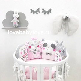 Комплект бортиков (бамперов) в круглую кроватку Новорожденному "Маленькая принцесса" из 7 предметов