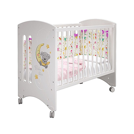 Кроватка для новорожденных на колесиках Laluca Sofi "Лунный мишка" в белом цвете