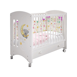 Кроватка для новорожденных на колесиках с ящиком Laluca Sofi "Лунный мишка" в белом цвете