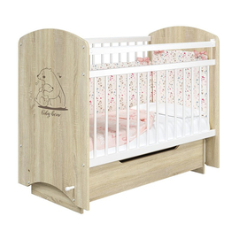 Кроватка для новорожденных Эмили с ящиком и поперечным маятником, цвет Дуб снонма/Белый, декор Умка, Laluca MLK