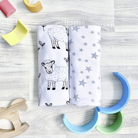 Трикотажные пеленки для новорожденных Mjölk Овечки/Звёзды, сет из 2х пеленок