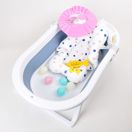 Детская складная ванночка Bebo Bathtub с надувным матрасиком-вкладышем для купания + термометр и набор игрушек для купания, голубая