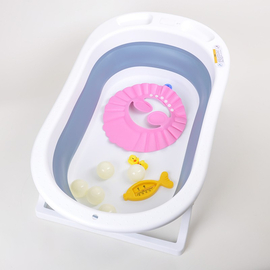 Детская складная ванночка Bebo Bathtub +термометр и набор игрушек для купания, голубая