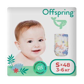 Детские подгузники  Offspring (3-6 кг), 48 шт, Единороги