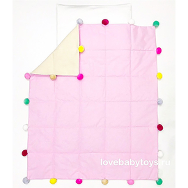 Детский плед-одеяло стеганый с помпонами для новорожденных розовый размером 160 х 110 см от LoveBabyToys