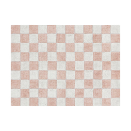 Стираемый хлопковый ковер Шахматы розовый