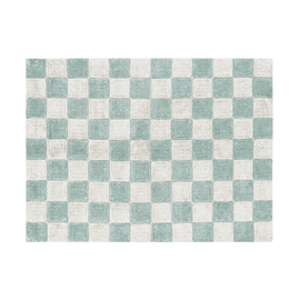Стираемый хлопковый ковер Шахматы голубой