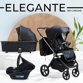 Sweet Baby коляска 3в1 Elegante Chrome, цвет Black - общий вид